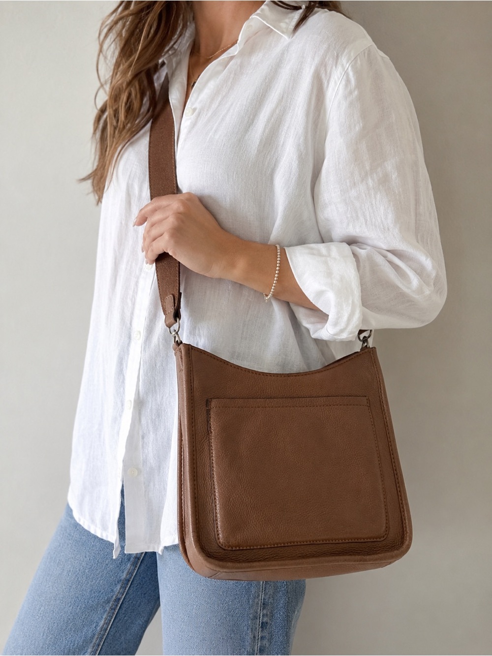 J. Jill Brown Leather Crossbody with Wide Adjustable Strap